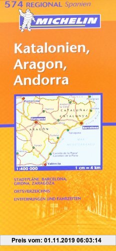Gebr. - Katalonien, Aragon, Andorra: Strassenkarte mit touristischen Hinweisen. Stadtpläne: Barcelona, Girona/Gerona, Zaragoza. Ortsverzeichnis, Entfe