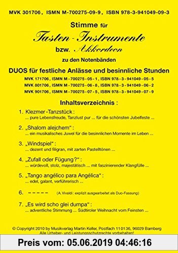 Gebr. - Akkord-Stimme (MVK 301706) für Tasten-Instrumente /Akkordeon zu den 3 Notenbänden Duos für festliche Anlässe und besinnliche Stunden (Violin-D