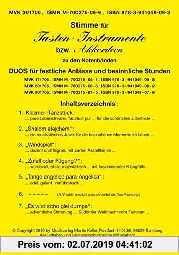 Gebr. - Akkord-Stimme (MVK 301706) für Tasten-Instrumente /Akkordeon zu den 3 Notenbänden Duos für festliche Anlässe und besinnliche Stunden (Violin-D