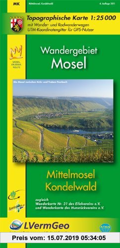 Gebr. - Mittelmosel, Kondelwald (WR): Topographische Karte 1:25000 mit Wander- und Radwanderwegen /Wandergebiet Mosel