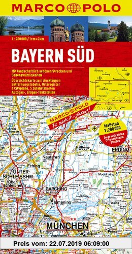 Gebr. - MARCO POLO Karte Bayern Süd 1:200.000: Mit landschaftlich schönen Strecken und Sehenswürdigkeiten. Übersichtskarte zum Ausklappen, Entfernungs