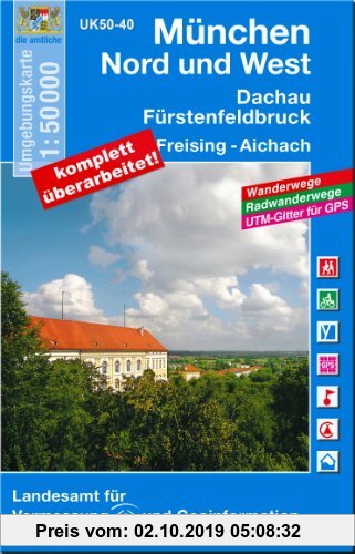 Gebr. - München Nord und West 1 : 50 000: Fürstenfeldbruck, Dachau, Freising, Aichach. Mit Wanderwegen, Radwanderwegen, UTM-Gitter für GPS (UK 50-40):