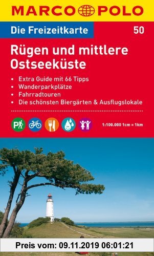 Gebr. - MARCO POLO Freizeitkarte Rügen und mittlere Ostseeküste 1:100.000: Extra Guide mit 66 Tipps / Wanderparkplätze / Fahrradtouren / Die schönsten