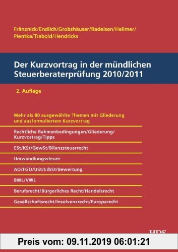 Gebr. - Der Kurzvortrag in der mündlichen Steuerberaterprüfung 2010/2011