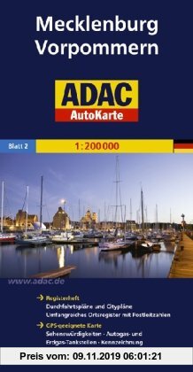 Gebr. - ADAC AutoKarte Deutschland, Mecklenburg-Vorpommern 1:200.000: Registerheft: Zufahrtskarten und Citypläne, umfangreiches Ortsregister mit ... m