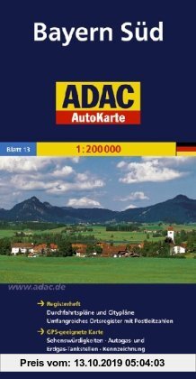 Gebr. - ADAC AutoKarte Deutschland, Bayern Süd 1:200.000: Registerheft: Zufahrtskarten und Citypläne, umfangreiches Ortsregister mit Postleitzahlen. .