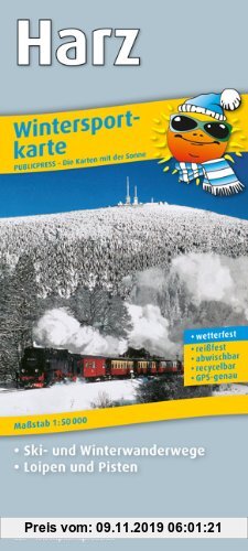 Gebr. - Wintersportkarte Harz: Mit Skiwanderwegen, Loipen und Pisten, reissfest, wetterfest, abwischbar, GPS-genau. 1:50000: Mit Ski- und Winterwander