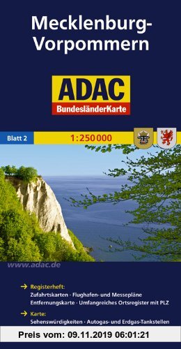 Gebr. - ADAC Bundesländerkarte Mecklenburg-Vorpommern 1:250.000