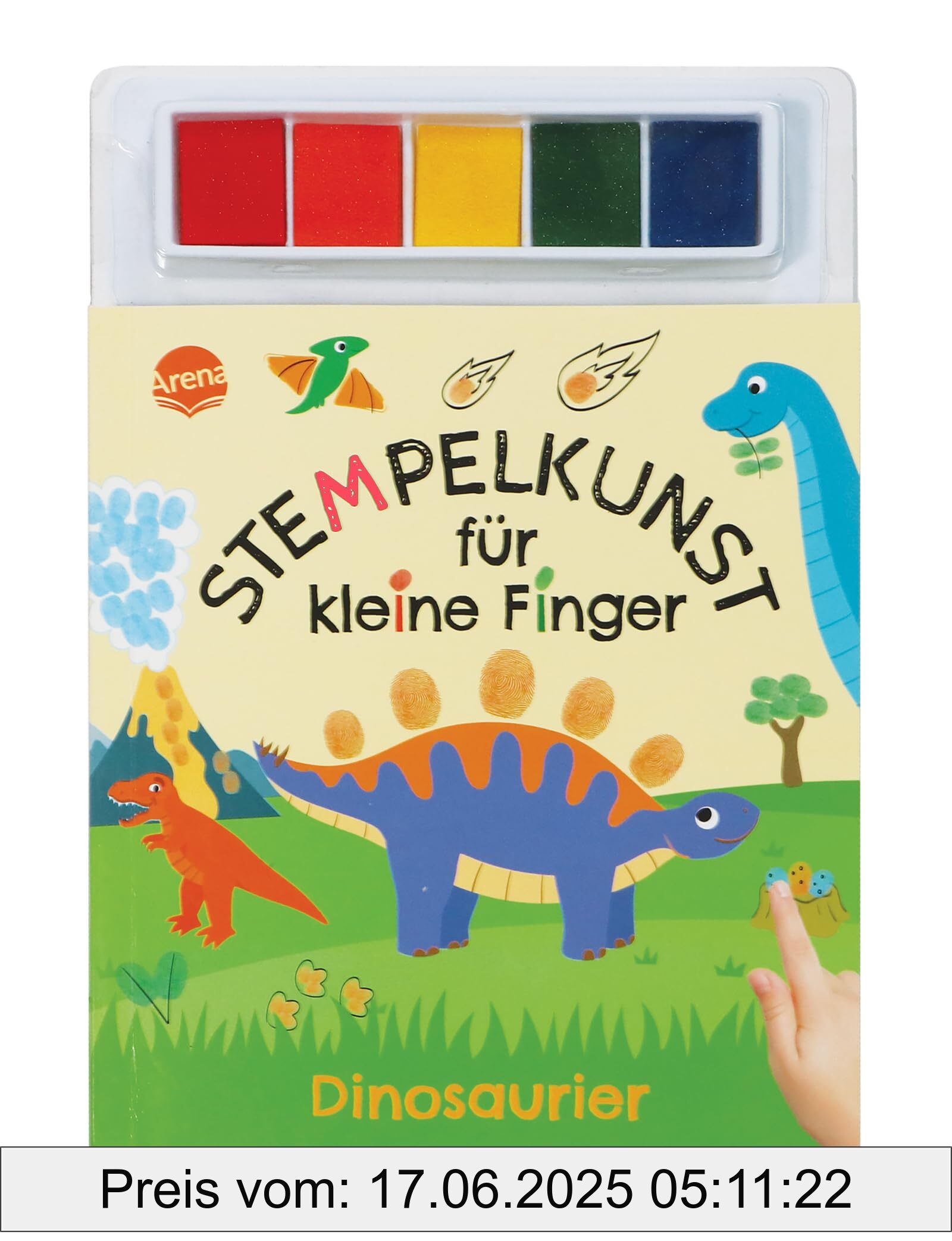 Binding : paperback, Label : Stempelkunst für kleine Finger. Dinosaurier : Fingerstempeln für Kinder ab 3 Jahren mit 5 Stempelfarben, medium : paperback, numberOfPages : 48, publicationDate : 2025-01-14, languages : german, ISBN : 340172181X