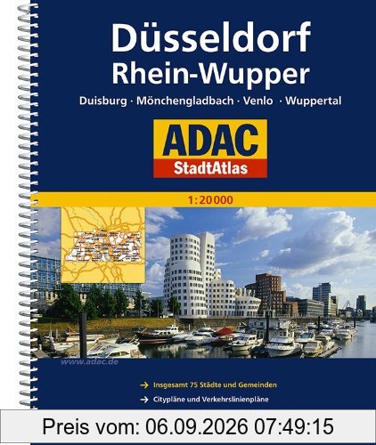ADAC StadtAtlas Düsseldorf/Rhein-Wupper mit Duisburg, Mönchengladbach, Venlo, Wu: ppertal 1:20 000: 75 Städte und Gemeinden mit Postleitzahlen im ... Bergisches Land, Sauerland und Rothaargebirge