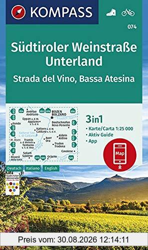 KOMPASS Wanderkarte Südtiroler Weinstraße, Unterland, Strada del Vino, Bassa Atesina: 3in1 Wanderkarte 1:25000 mit Aktiv Guide inklusive Karte zur ... (KOMPASS-Wanderkarten, Band 74)
