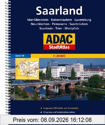 ADAC StadtAtlas Saarland mit Idar-Oberstein, Kaiserslautern, Luxembourg, Neunkir: chen, Pirmasens, Saarbrücken, Saarlouis, Trier, Westpfalz 1: 20 000: ... CityPilot und Ausflugskarten. GPS-genau