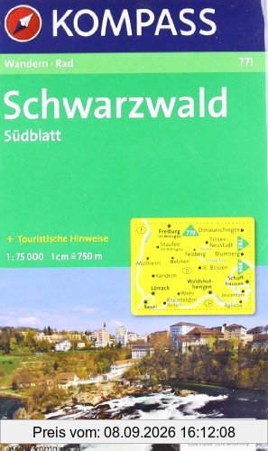 Schwarzwald, Südblatt: Wandern / Rad. Touristische Hinweise auf der Kartenrückseite. 1:75.000