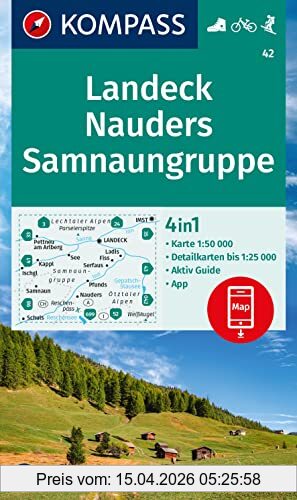 unbekannt Kompass Wanderkarte 42 Landeck, Nauders, Samnaungruppe 1, 50.000, 4in1 Wanderkarte, Mit Aktiv Guide Und Detailkarten Inklusive Karte Zur Offline