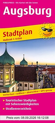 Augsburg: Touristischer Stadtplan mit Sehenswürdigkeiten und Straßenverzeichnis. 1:14000 (Stadtplan / SP)
