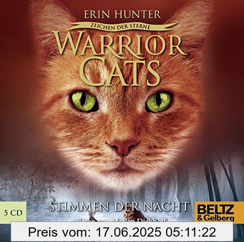 Binding : Audio CD, Edition : Deutsche Erstausgabe, Label : Beltz & Gelberg, Publisher : Beltz & Gelberg, NumberOfItems : 5, Format : Audiobook, medium : Audio CD, publicationDate : 2014-07-14, runningTime : 390 minutes, authors : Erin Hunter, translators : Friederike Levin, narrators : Marlen Diekhoff, languages : german, ISBN : 3407811691