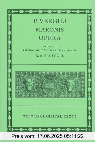 Binding : Gebundene Ausgabe, Label : Oxford University Press, Publisher : Oxford University Press, NumberOfItems : 1, medium : Gebundene Ausgabe, numberOfPages : 452, publicationDate : 1969-10-02, authors : Publius Vergilius Maro, languages : latin, ISBN : 0198146531