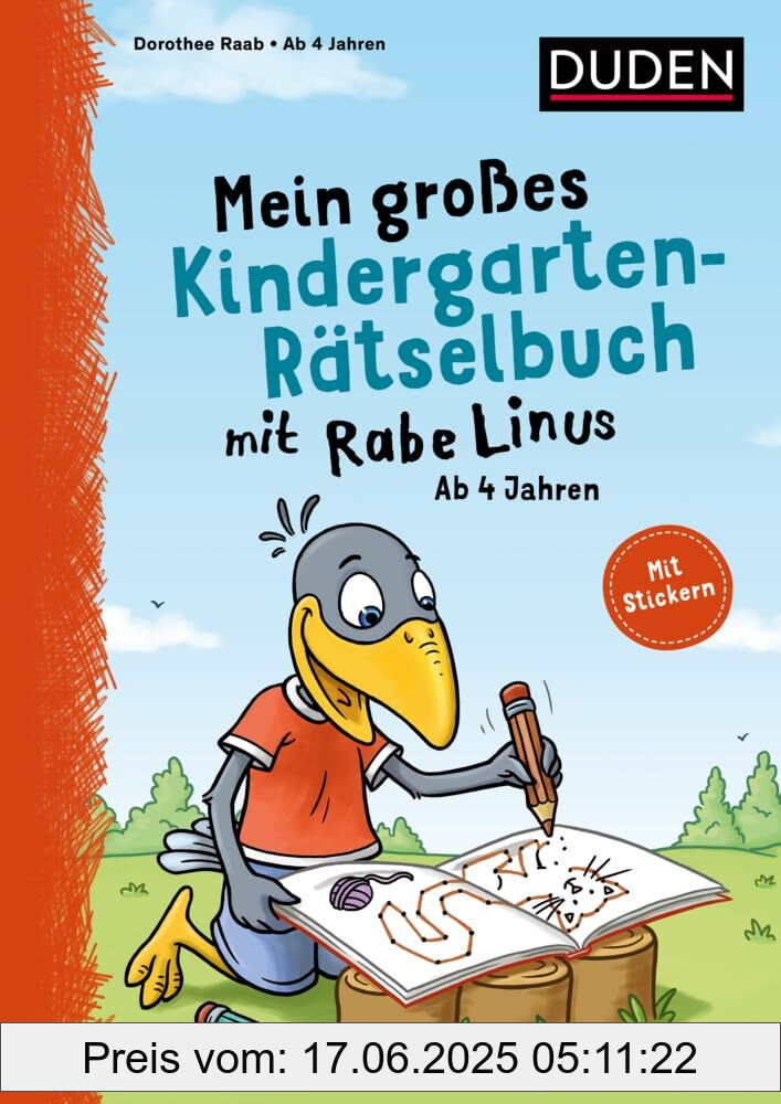 Binding : paperback, Edition : 1, Label : Mein großes Kindergarten-Rätselbuch mit Rabe Linus - ab 4 Jahren : Mit Stickern (Mein großer Lernspaß mit Rabe Linus), medium : paperback, numberOfPages : 128, publicationDate : 2025-02-10, releaseDate : 2025-02-10, languages : german, ISBN : 3411757582
