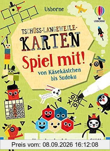 Tschüss-Langeweile-Karten: Spiel mit!: von Käsekästchen bis Sudoku – mit abwischbarem Stift (Tschüss-Langeweile-Reihe)