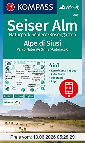 Kompass-Karten GmbH Kompass Wanderkarte Seiser Alm, Naturpark Schlern-Rosengarten, Alpe Di Siusi, 4in1 Wanderkarte 1, 40000 Mit Aktiv Guide Und Detailkarten Inklusive