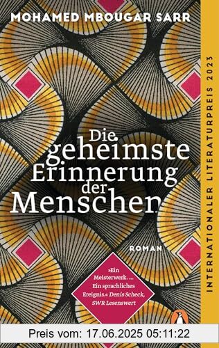 Binding : Taschenbuch, Edition : Erstmals im TB, Label : Penguin Verlag, Publisher : Penguin Verlag, medium : Taschenbuch, numberOfPages : 448, publicationDate : 2024-05-15, releaseDate : 2024-05-15, authors : Mohamed Mbougar Sarr, ISBN : 3328110321