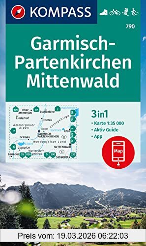 unbekannt Kompass Wanderkarte 790 Garmisch-Partenkirchen, Mittenwald 1, 35.000, 3in1 Wanderkarte, Mit Aktiv Guide Inklusive Karte Zur Offline Verwendung In Der