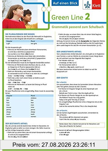 Klett Green Line 2 G8 Klasse 6 - Auf einen Blick: Grammatik passend zum Schulbuch
