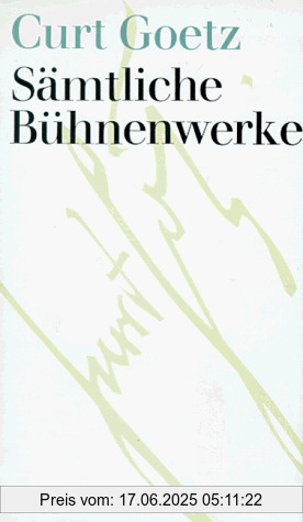 Binding : Gebundene Ausgabe, Label : Deutsche Verlags-Anstalt, Publisher : Deutsche Verlags-Anstalt, medium : Gebundene Ausgabe, numberOfPages : 1133, publicationDate : 1999-03-01, authors : Curt Goetz, languages : german, ISBN : 3421013195