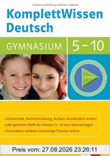 Klett KomplettWissen Deutsch Gymnasium Klasse 5-10: Grammatik, Rechtschreibung, Aufsatz