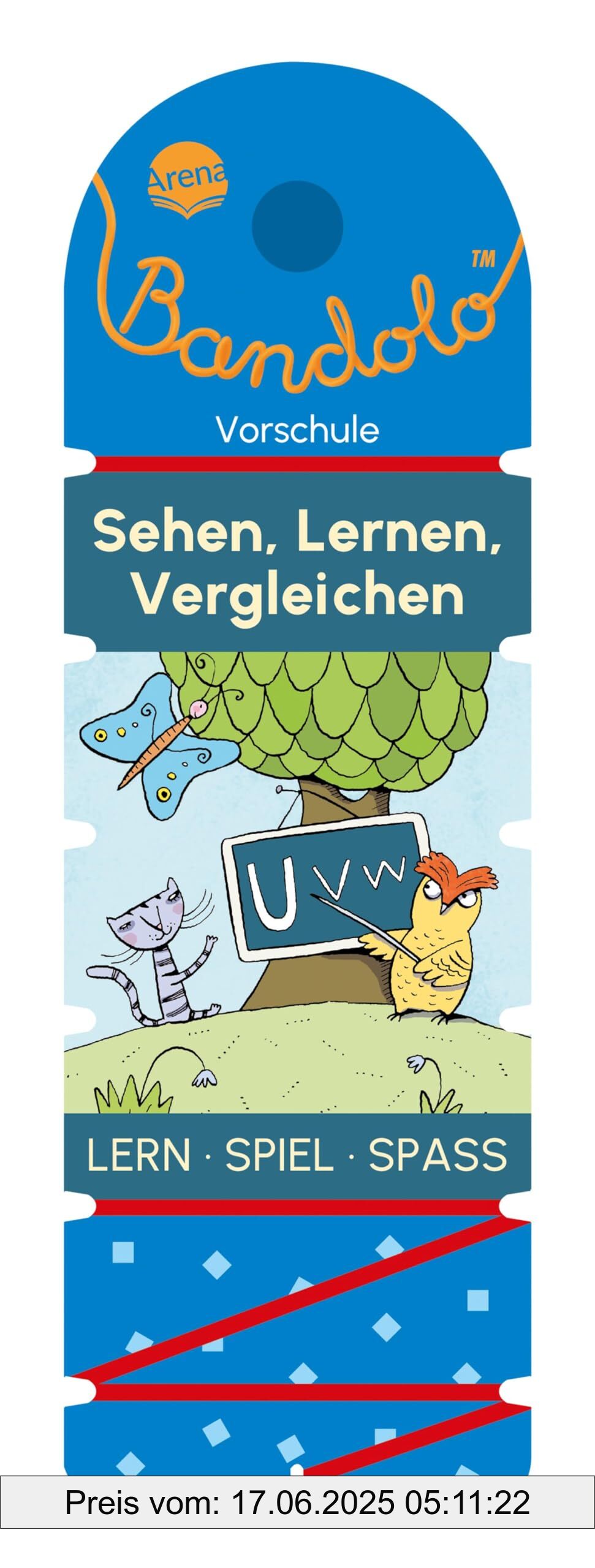 Brand : Arena, Binding : paperback, Label : Bandolo. Sehen, Lernen, Vergleichen : Lernspiel mit Lösungskontrolle für Kinder ab 5 Jahren, medium : paperback, numberOfPages : 32, publicationDate : 2024-06-14, languages : german, ISBN : 3401721356