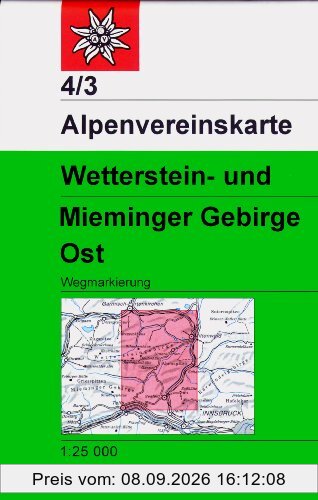 Wetterstein- und Mieminger Gebirge, Ost: Topographische Karte 1:25.000 mit Wegmarkierungen