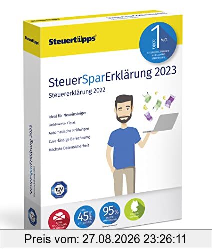 SteuerSparErklärung 2023, Schritt-für-Schritt Steuersoftware für die Steuererklärung 2022, CD-Version für Windows 8, 10 und 11
