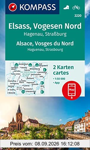 KOMPASS Wanderkarten-Set 2220 Elsass, Vogesen Nord, Hagenau, Straßburg / Alsace, Vosges du Nord, Haguenau, Strasbourg (2 Karten) 1:50.000: inklusive Karte zur offline Verwendung in der KOMPASS-App
