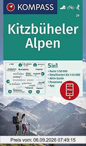 KOMPASS Wanderkarte Kitzbüheler Alpen: 5in1 Wanderkarte 1:50000 mit Aktiv Guide, Detailkarten und Panorama inklusive Karte zur offline Verwendung in ... Skitouren. (KOMPASS-Wanderkarten, Band 29)