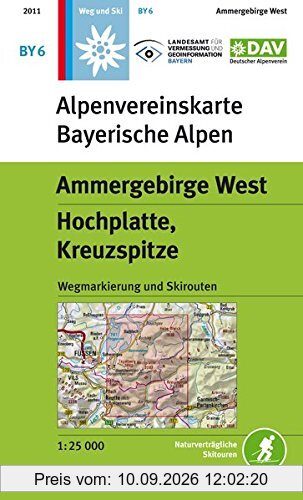 Ammergebirge West, Hochplatte, Kreuzspitze: Wegmarkierungen und Skirouten - Topographische Karte 1:25.000 (Alpenvereinskarten)
