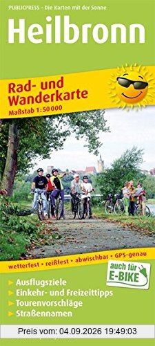 Heilbronn: Rad- und Wanderkarte mit Ausflugszielen, Einkehr- & Freizeittipps, Straßennamen, wetterfest, reißfest, abwischbar, GPS-genau. 1:50000 (Rad- und Wanderkarte / RuWK)