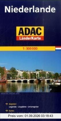 ADAC Länderkarte Niederlande 1:300.000: Register: Legende, Citypläne, Ortsregister mit Postleitzahlen. Karte: Sehenswürdigkeiten, Natur- und Nationalparks, landschaftlich schöne Strecken