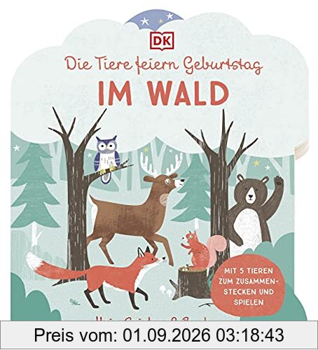 Mein Spielspaß-Buch. Die Tiere feiern Geburtstag im Wald: Pappbilderbuch ab 3 Jahren mit Tierfiguren zum Zusammenstecken