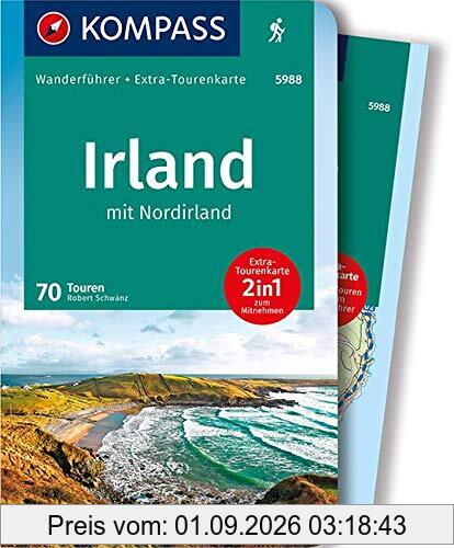 KOMPASS Wanderführer Irland mit Nordirland: Wanderführer mit Extra-Tourenkarte 1:50000, 70 Touren, GPX-Daten zum Download.