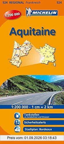 Michelin Aquitaine: Straßen- und Tourismuskarte 1:200.000 (MICHELIN Regionalkarten, Band 524)