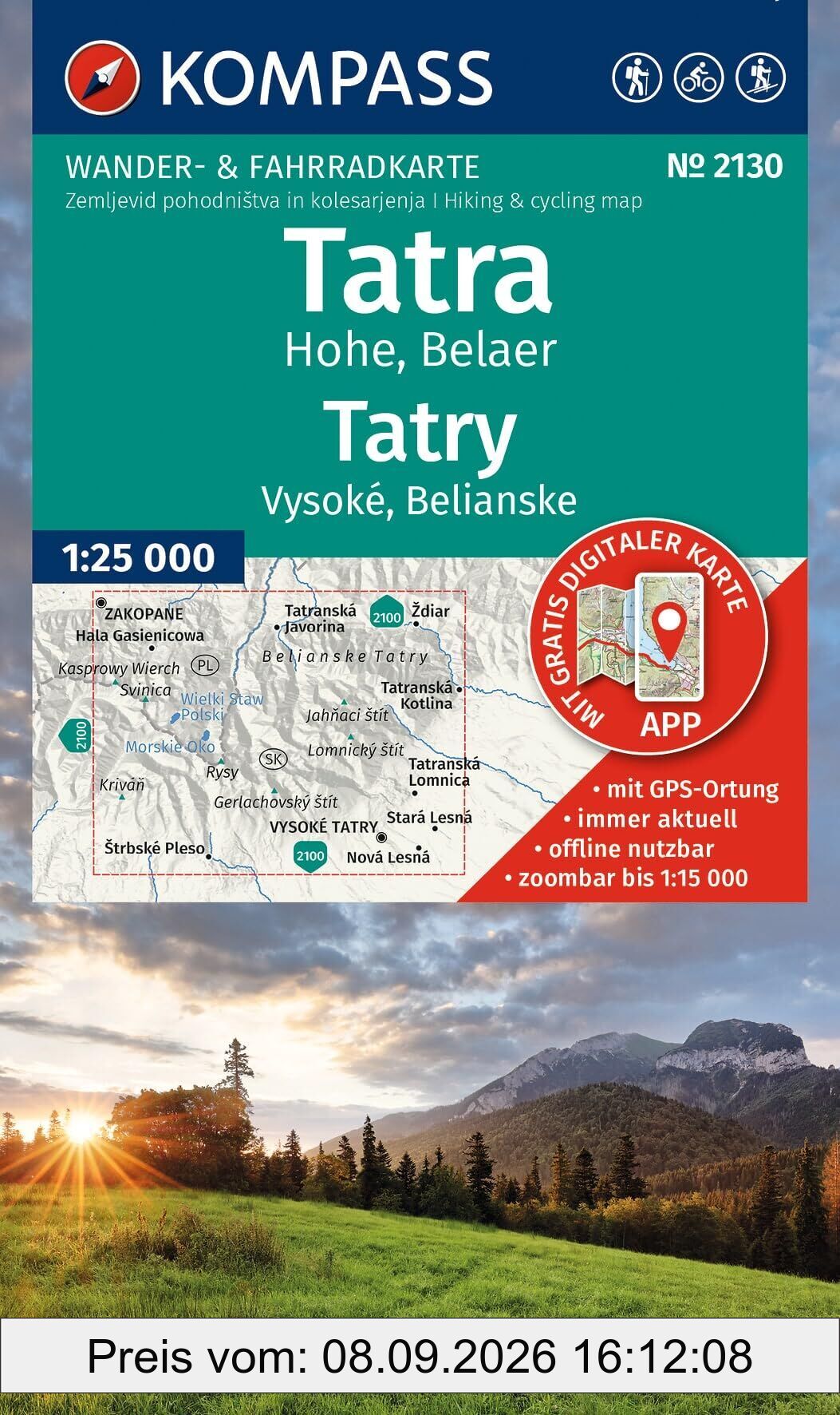KOMPASS Wanderkarte 2130 Tatra Hohe, Belaer / Tatry, Vysoké, Belianske 1:25.000