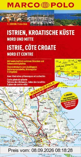 MARCO POLO Karte Istrien, Kroatische Küste Nord und Mitte 1:200.000: Mit landschaftlich schönen Strecken und Sehenswürdigkeiten. Übersichtskarte zum ... Entfernungstabelle, Ortsregister, 5 Citypläne