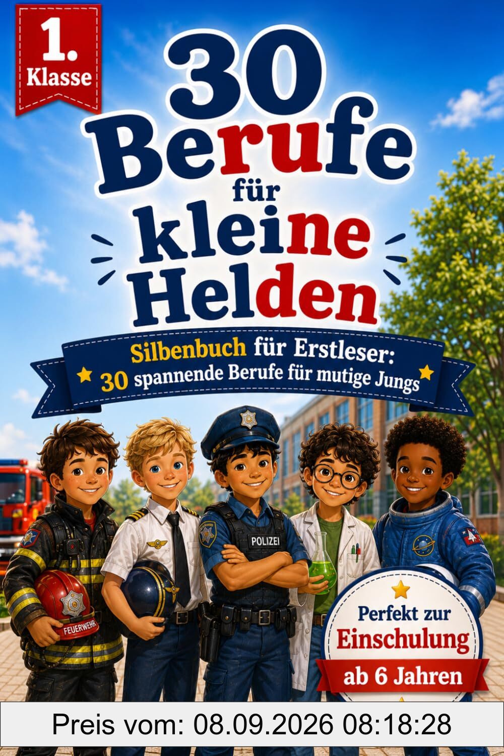 30 Berufe für kleine Helden: Lesen lernen für Jungen ab 6 Jahren – Erstlesebuch mit Geschichten, Silbenschrift & Mitmach-Rätseln | Das ideale Geschenk zur Einschulung