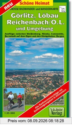 Große Radwander- und Wanderkarte Görlitz, Löbau, Reichenbach/O.L. und Umgebung: Ausflüge zwischen Weißenberg, Niesky, Cunewalde, Bernstadt auf dem Eigen und den Königshainer Bergen. 1:35000