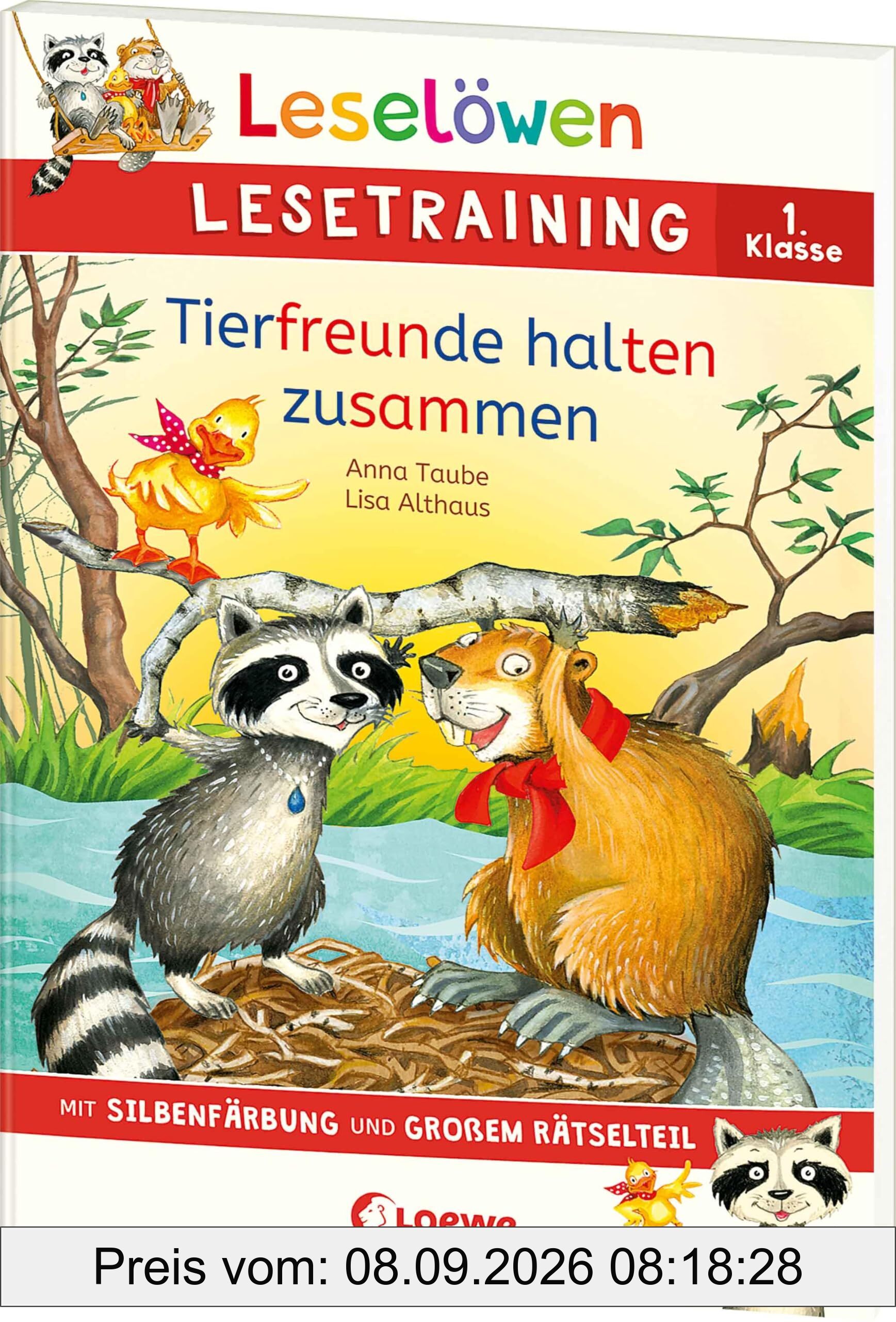 Leselöwen Lesetraining 1. Klasse - Tierfreunde halten zusammen: Mit Silbenfärbung und großem Rätselteil - Erstlesebuch zum Lesenüben mit Rätseln für Kinder ab 6 Jahren