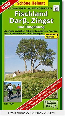 Radwander- und Wanderkarte Fischland, Darß, Zingst und Umgebung: Ausflüge zwischen Saal, Dierhagen, Ahrenshoop, Prerow, Barth, Löbnitz und Altenpleen. 1:35 000 (Schöne Heimat)