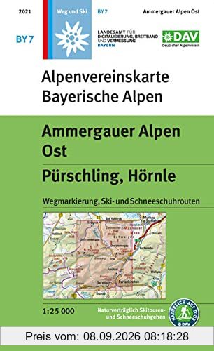 Ammergauer Alpen Ost, Pürschling, Hörnle: Topographische Karte 1:25.000, Wegmarkierung, Ski- und Schneeschuhrouten (Alpenvereinskarten)