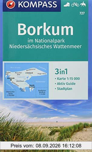 Borkum im Nationalpark Niedersächsisches Wattenmeer: 3in1 Wanderkarte 1:15000 mit Aktiv Guide inklusive Karte zur offline Verwendung in der ... Reiten. (KOMPASS-Wanderkarten, Band 727)