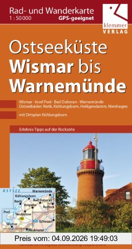 Rad- und Wanderkarte Ostseeküste Wismar bis Warnemünde: Maßstab 1:40.000, GPS geeignet, Erlebnis-Tipps auf der Rückseite