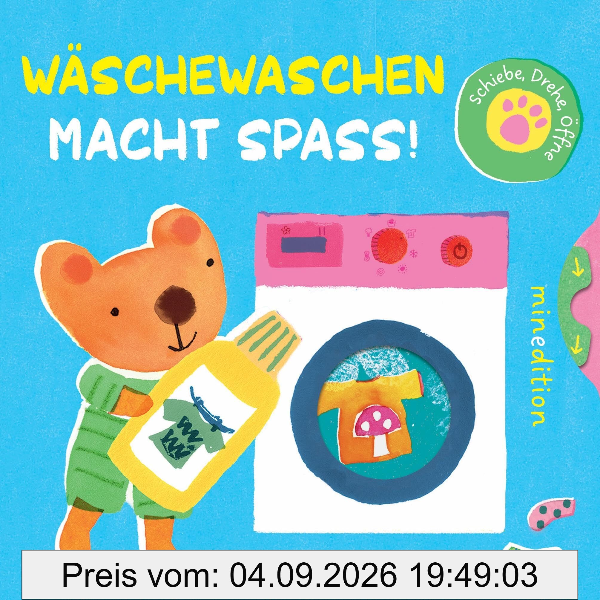 Wäschewaschen macht Spaß: - ein robustes Pappbilderbuch mit Klappen, Rädern und einem Schieber für Kinder ab 18 Monaten